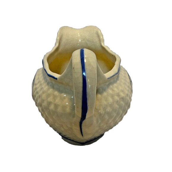 Vintage Japan K Porcelain Creamer Basket Weave Blue Trim Floral 1950s - Picture 4 of 7